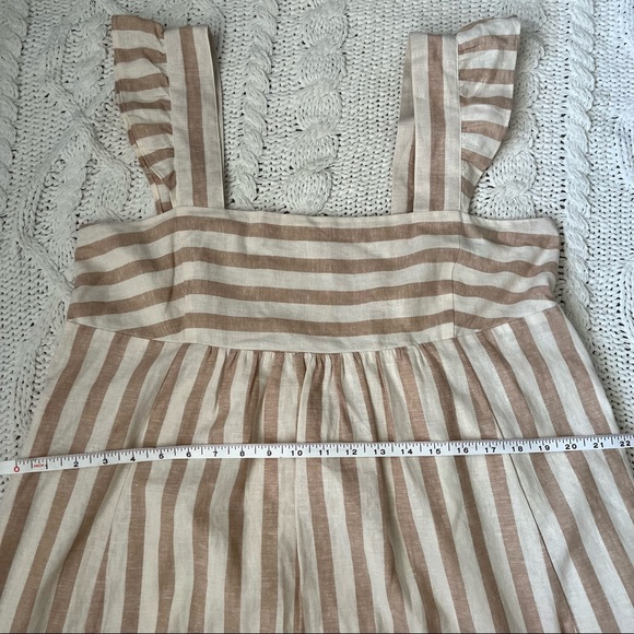 Draper James Linen Blend Babydoll Dress in Awning Stripe Tan Cream Size L - Picture 11 of 14